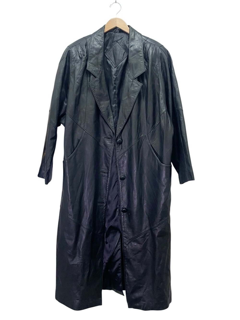 Vintage Jacqueline Ferrar Leather Trench Coat Women’s Large Black Longline 90s - Picture 3 of 12